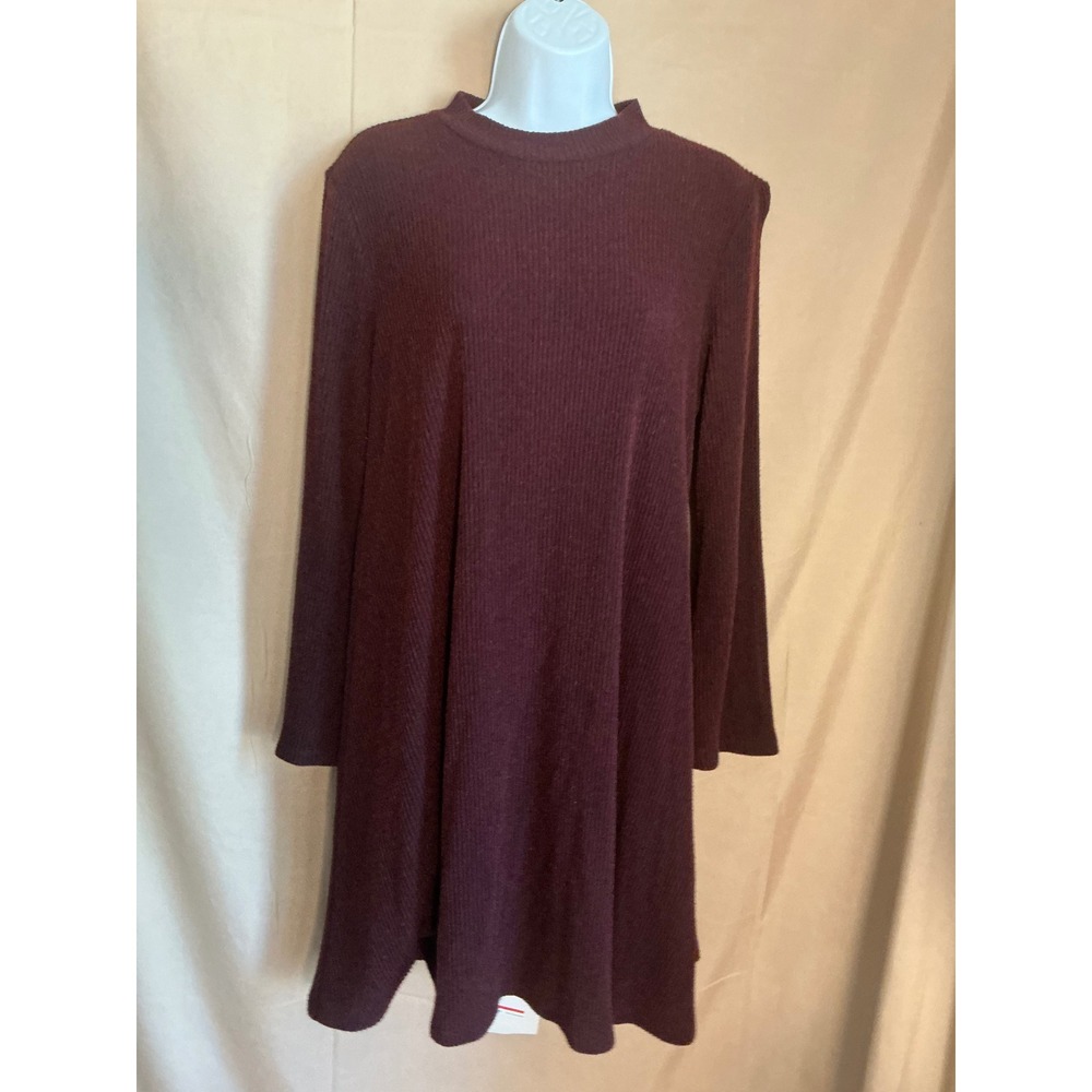 Unbranded Ribbed Knit Sweater Dress Womens Large Burgundy Excellent Mock Neck